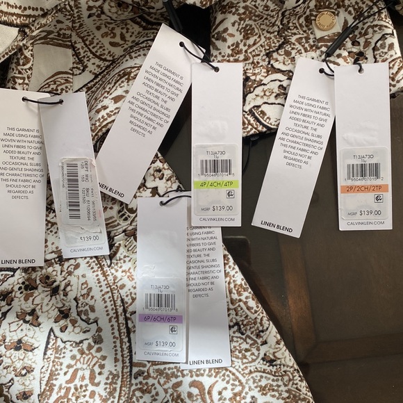 Calvin Klein Paisley Print Linen-Blend Collar Roll-Tab Sleeve Open Front Jacket - Picture 16 of 16